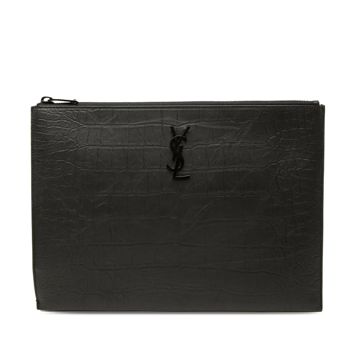 Croc embossé iPad Étui Noir