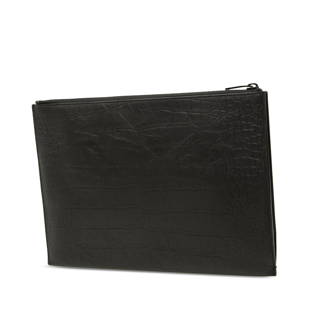 Croc embossé iPad Étui Noir