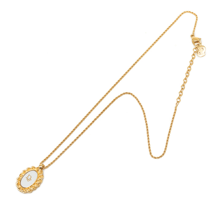 Dior plaqué Resin Logo Ovale Pendant Collier Doré