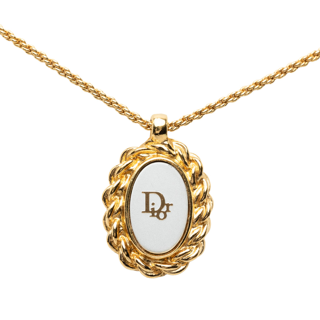 Dior plaqué Resin Logo Ovale Pendant Collier Doré