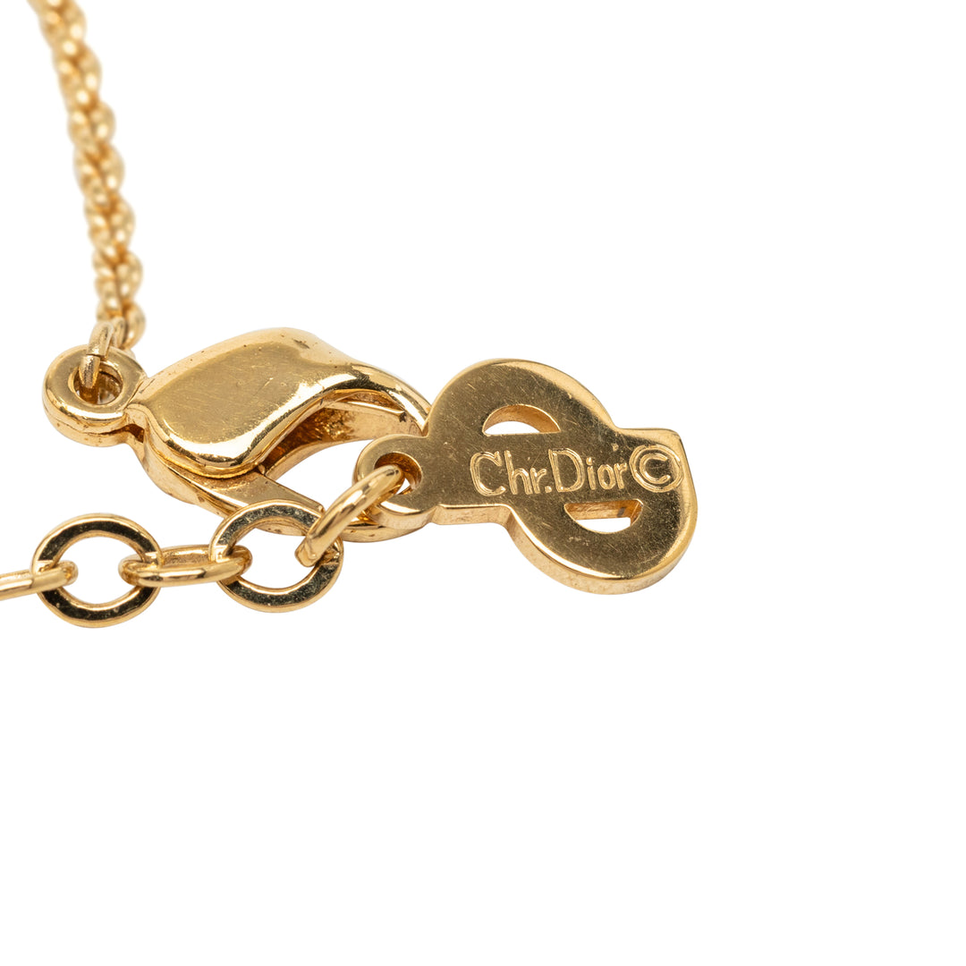 Dior plaqué Resin Logo Ovale Pendant Collier Doré