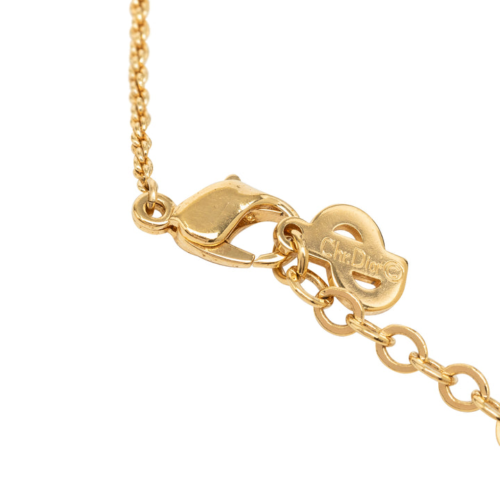 Dior plaqué Resin Logo Ovale Pendant Collier Doré