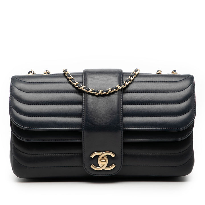 Chanel CC Horizontal Matelassé Cuir d’agneau Double rabat