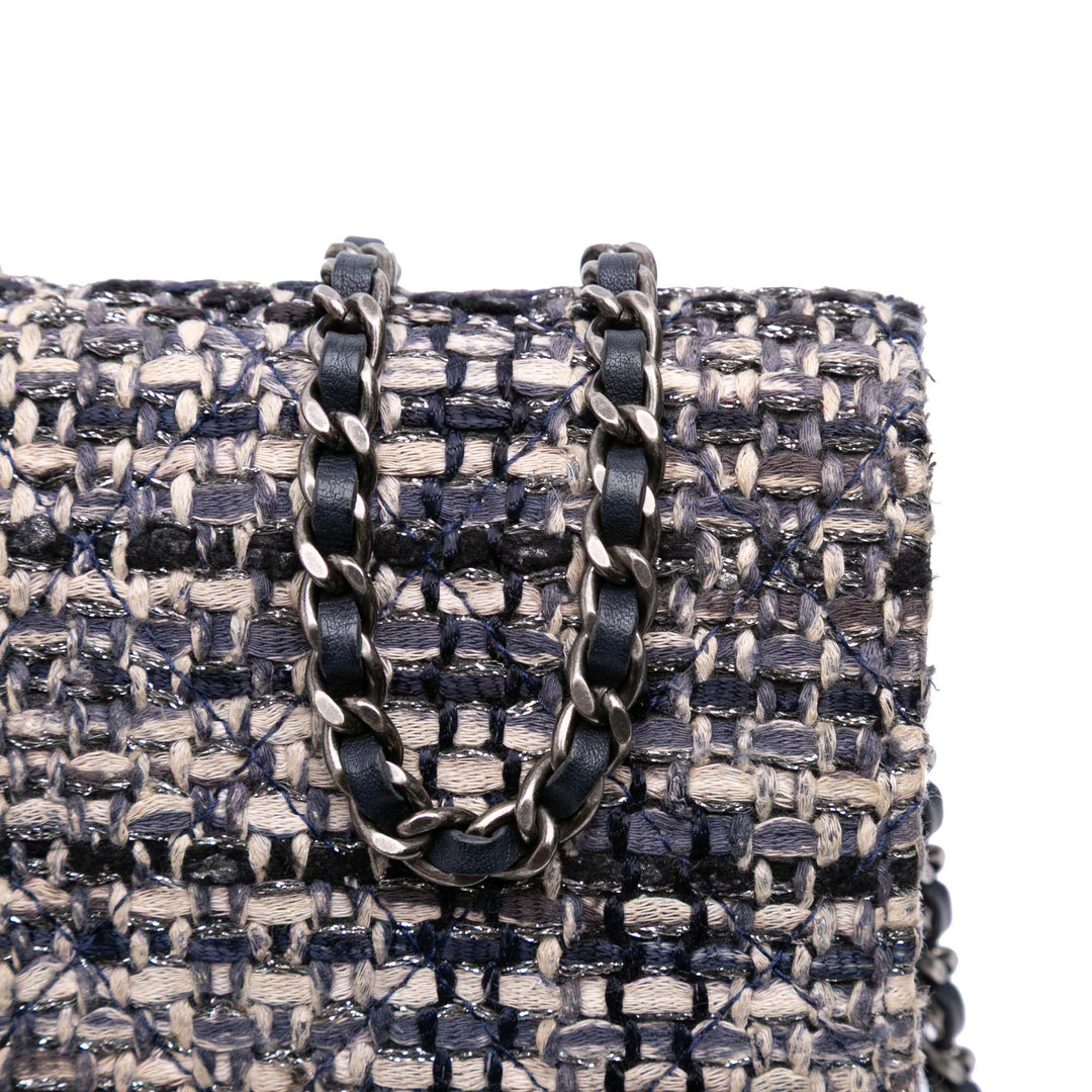Quilted Tweed and Calfskin Gabrielle Wallet On Chain Brown - Gaby Paris