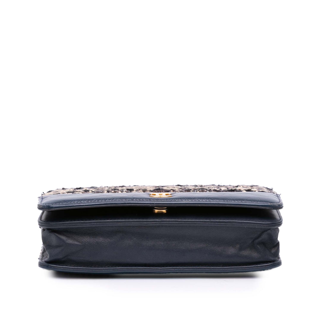 Quilted Tweed and Calfskin Gabrielle Wallet On Chain Brown - Gaby Paris