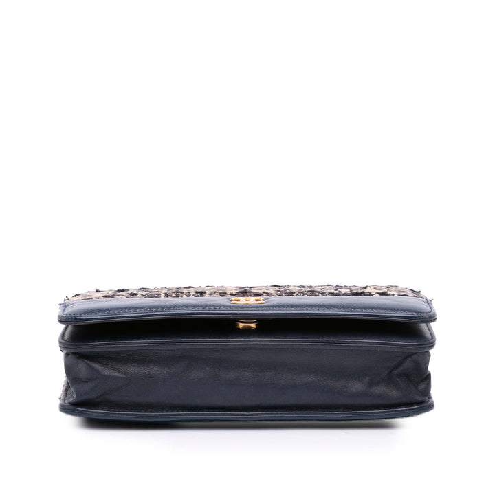 Quilted Tweed and Calfskin Gabrielle Wallet On Chain Brown - Gaby Paris