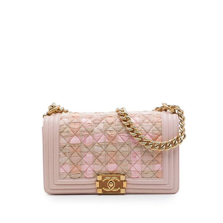 Chanel Old Medium Tweed et Cuir d’agneau Boy à rabat