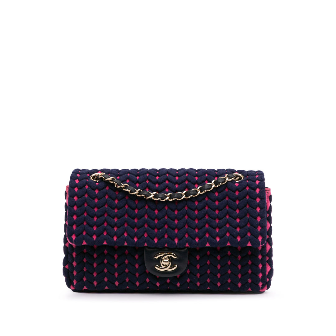 Medium Classic Woven Jersey Single Flap Blue - Gaby Paris