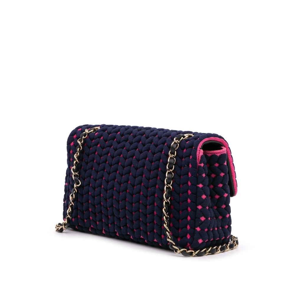 Medium Classic Woven Jersey Single Flap Blue - Gaby Paris