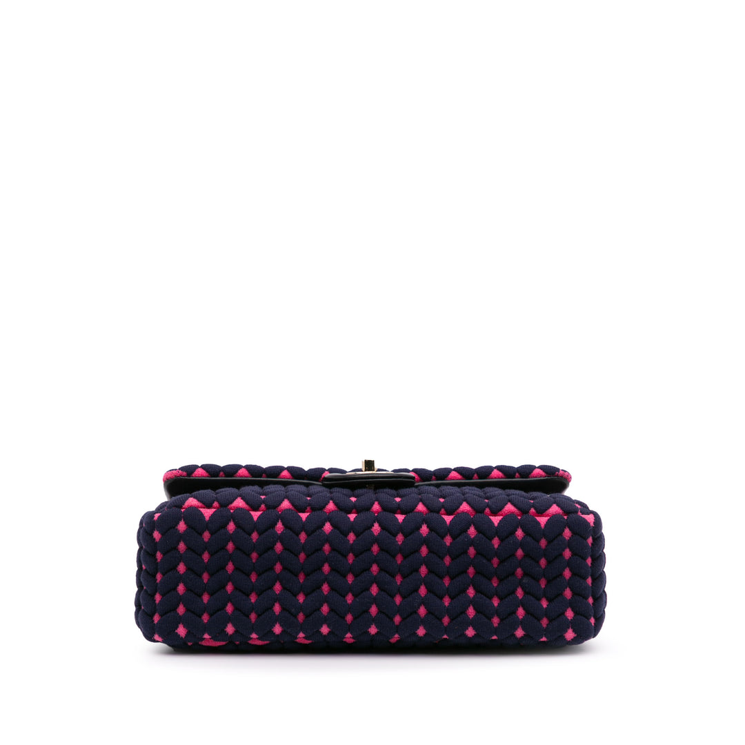 Medium Classic Woven Jersey Single Flap Blue - Gaby Paris