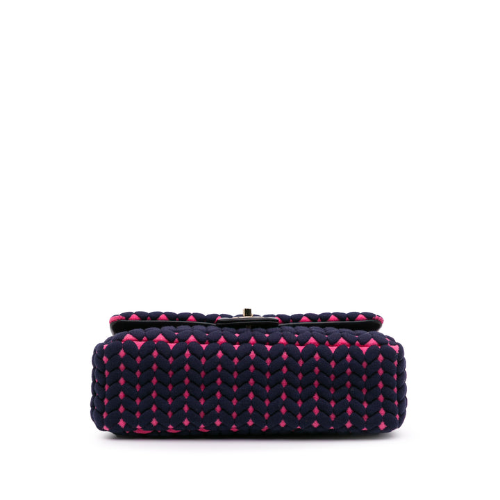 Medium Classic Woven Jersey Single Flap Blue - Gaby Paris