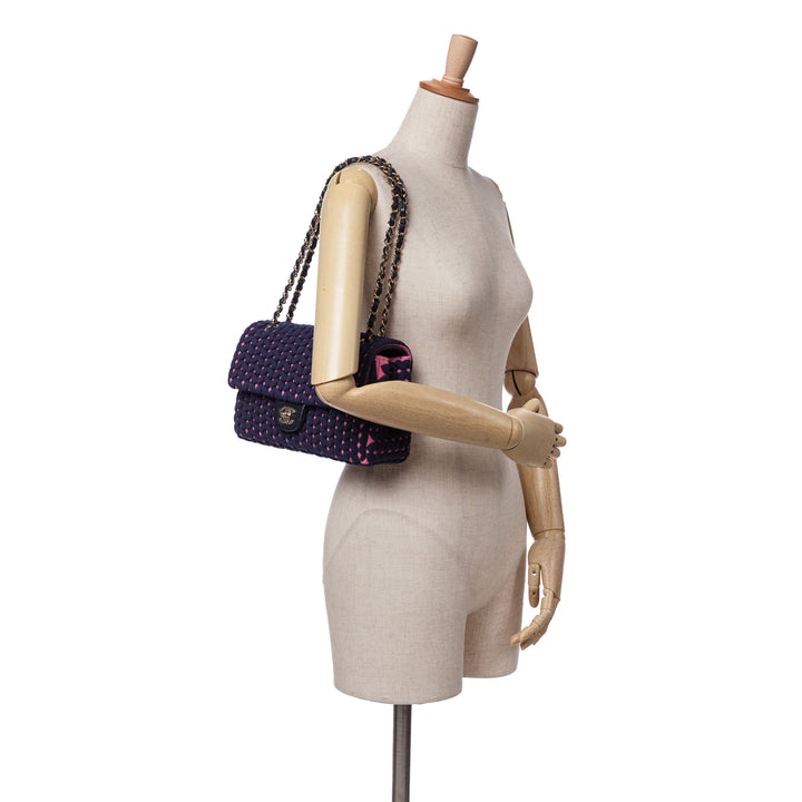 Medium Classic Woven Jersey Single Flap Blue - Gaby Paris