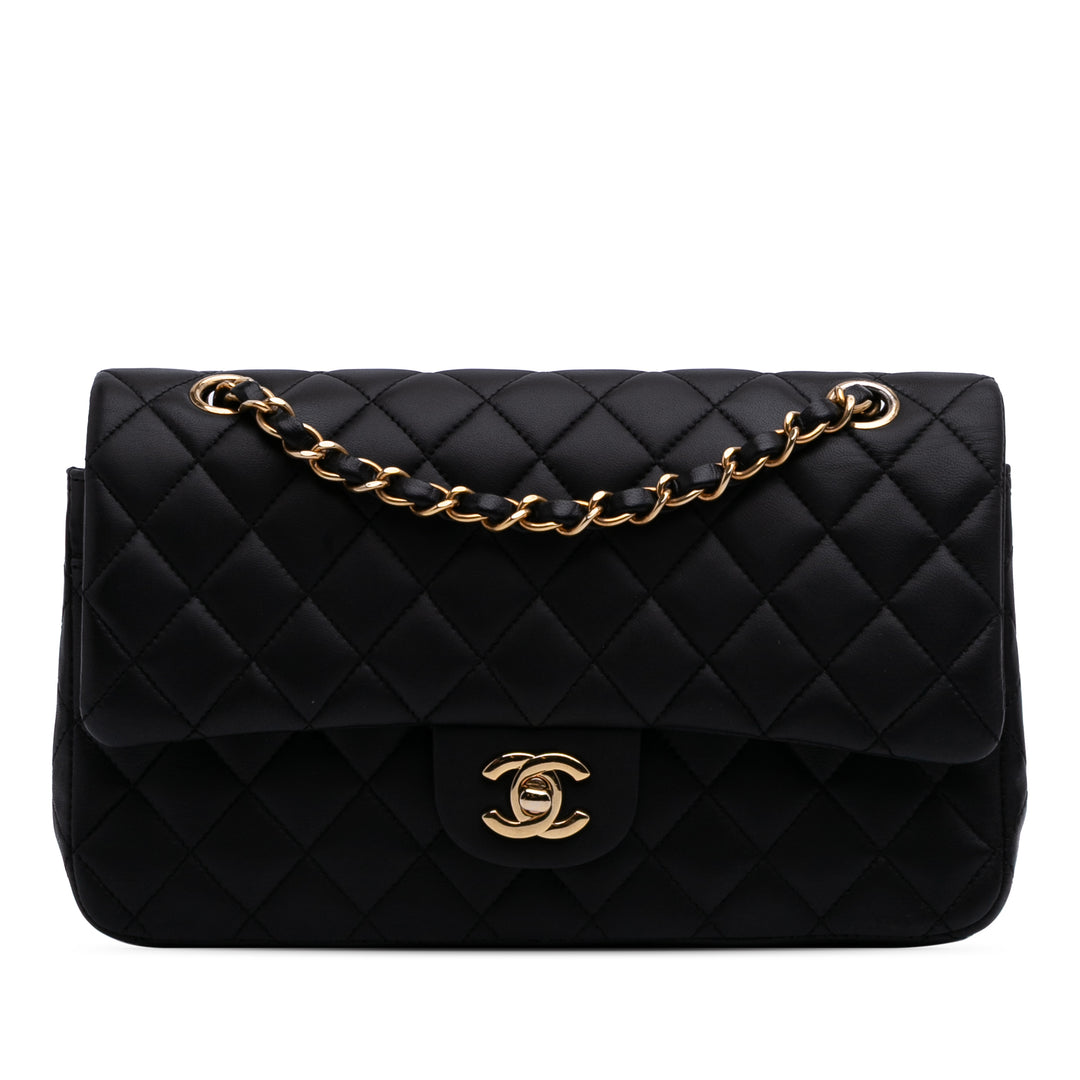 Medium Classic Lambskin Double Flap Black - Gaby Paris