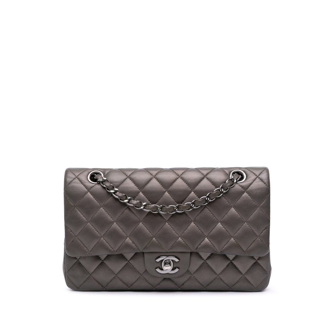 Medium Classic Lambskin Double Flap Gray - Gaby Paris