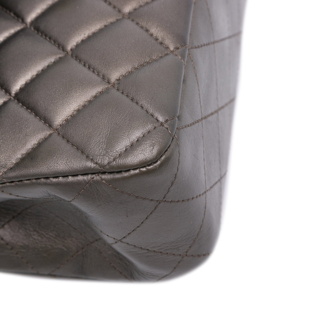 Medium Classic Lambskin Double Flap Gray - Gaby Paris