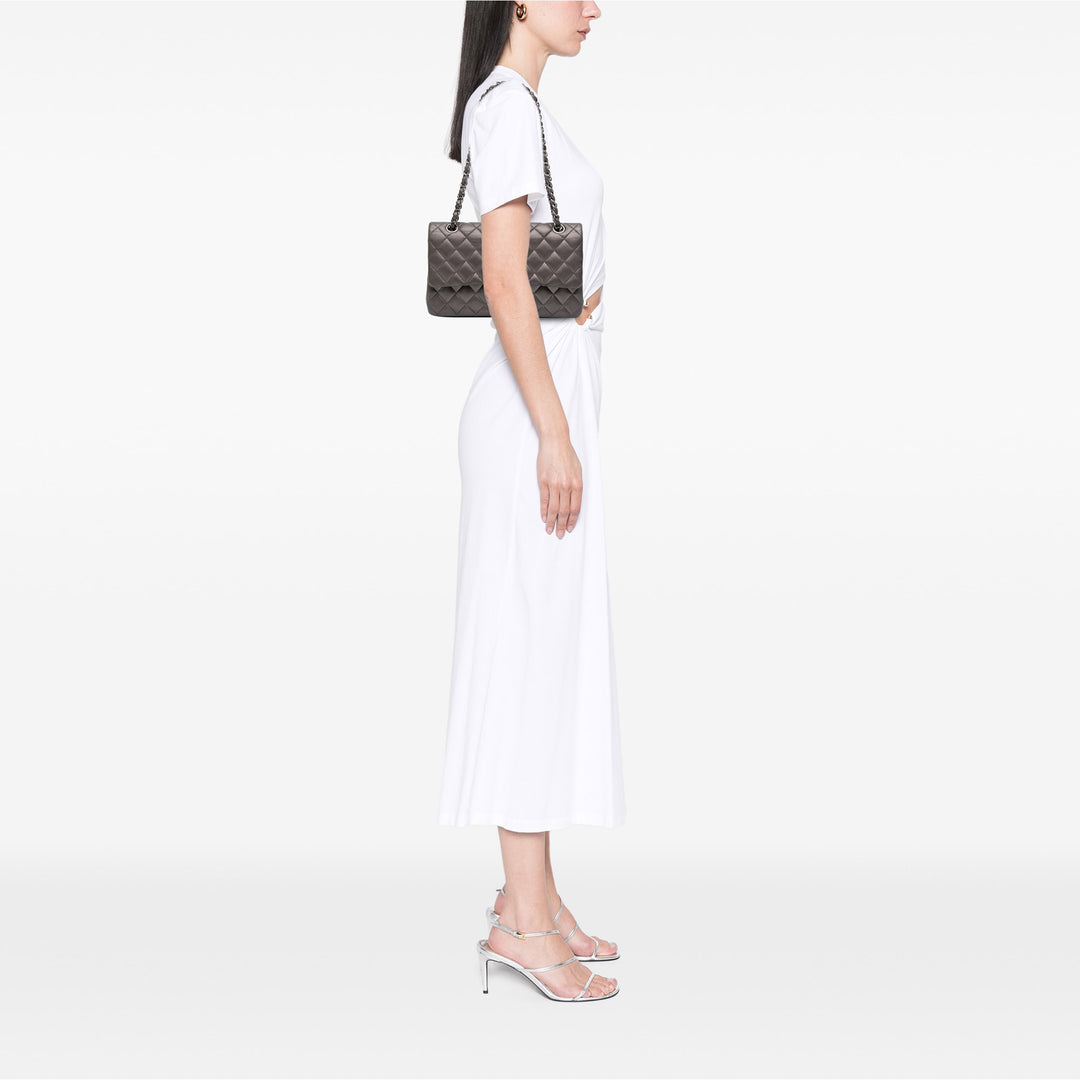 Medium Classic Lambskin Double Flap Gray - Gaby Paris
