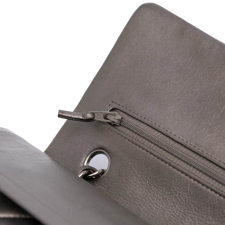 Medium Classic Lambskin Double Flap Gray - Gaby Paris