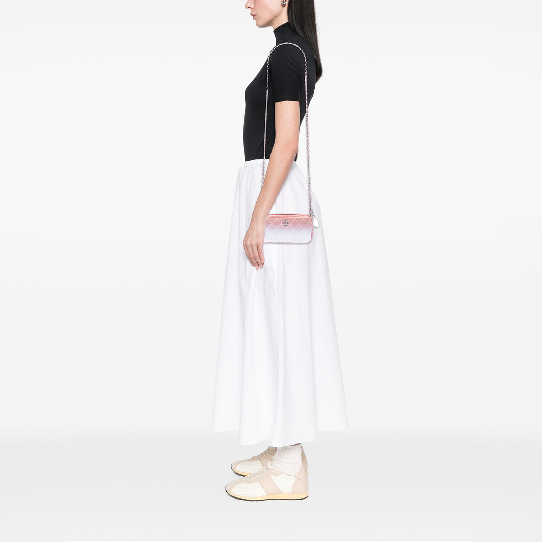 Chanel Ombre Cuir de veau Double Zip Pochette avec chaîne