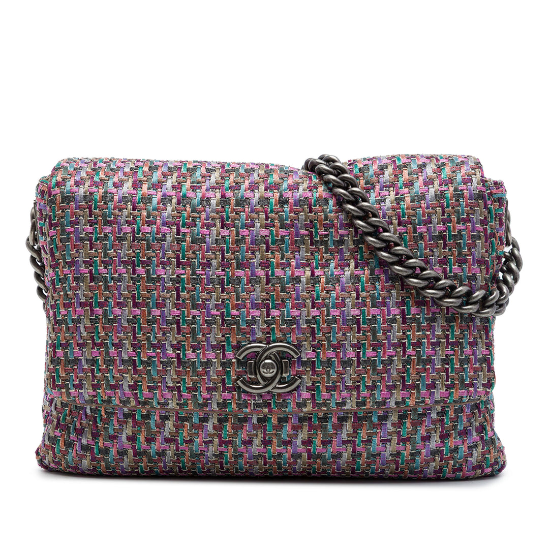 Chanel Sac bandoulière CC Multicolor à rabat Tweed Violet – vue principale – GABY PARIS