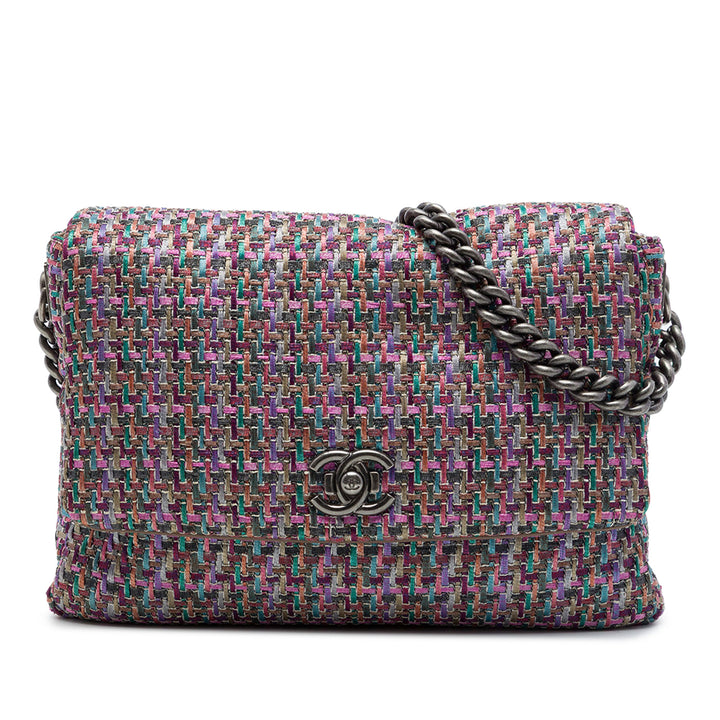 Chanel Sac bandoulière CC Multicolor à rabat Tweed Violet – vue principale – GABY PARIS