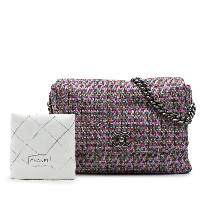 Chanel Sac bandoulière CC Multicolor à rabat Tweed Violet – vue 7 – GABY PARIS