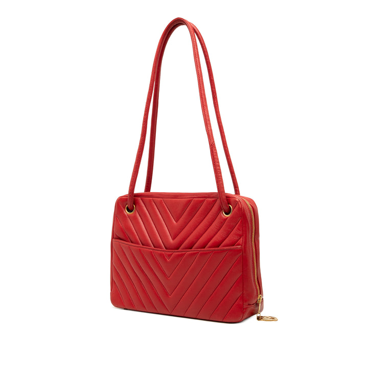 CC Chevron Sac Cuir d'agneau Rouge