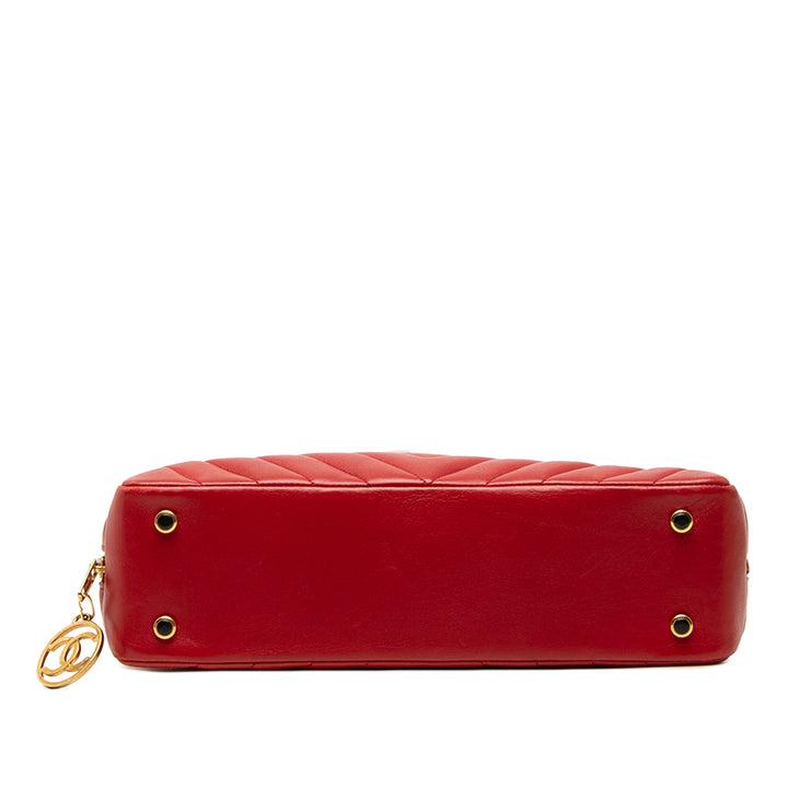 CC Chevron Sac Cuir d'agneau Rouge
