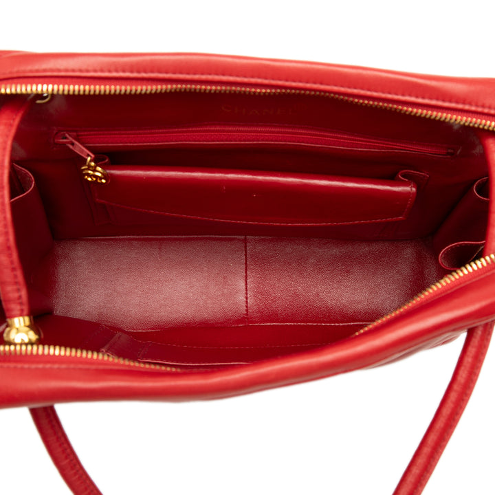 CC Chevron Sac Cuir d'agneau Rouge