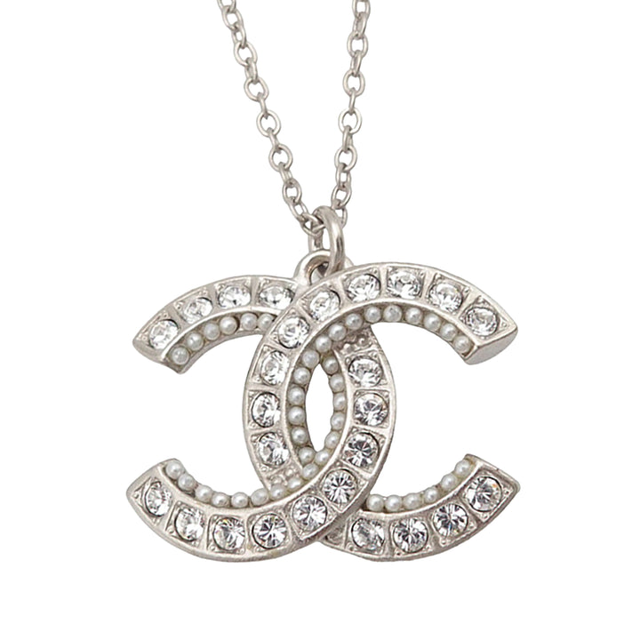 Chanel CC Brass Strass et Perles fantaisie Pendant Collier