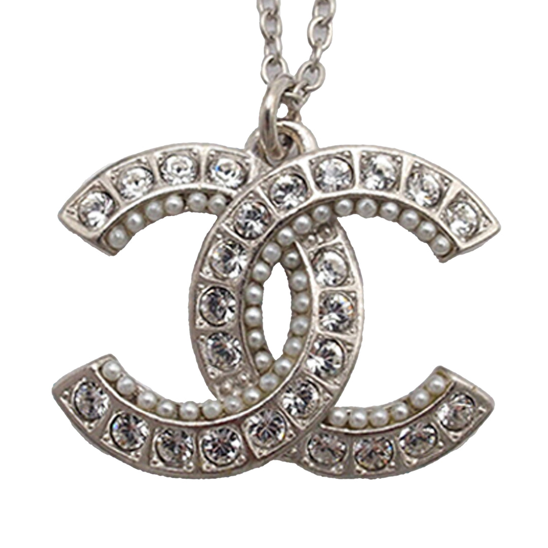Chanel CC Brass Strass et Perles fantaisie Pendant Collier