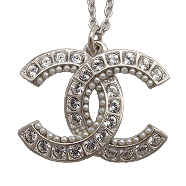 Chanel CC Brass Strass et Perles fantaisie Pendant Collier