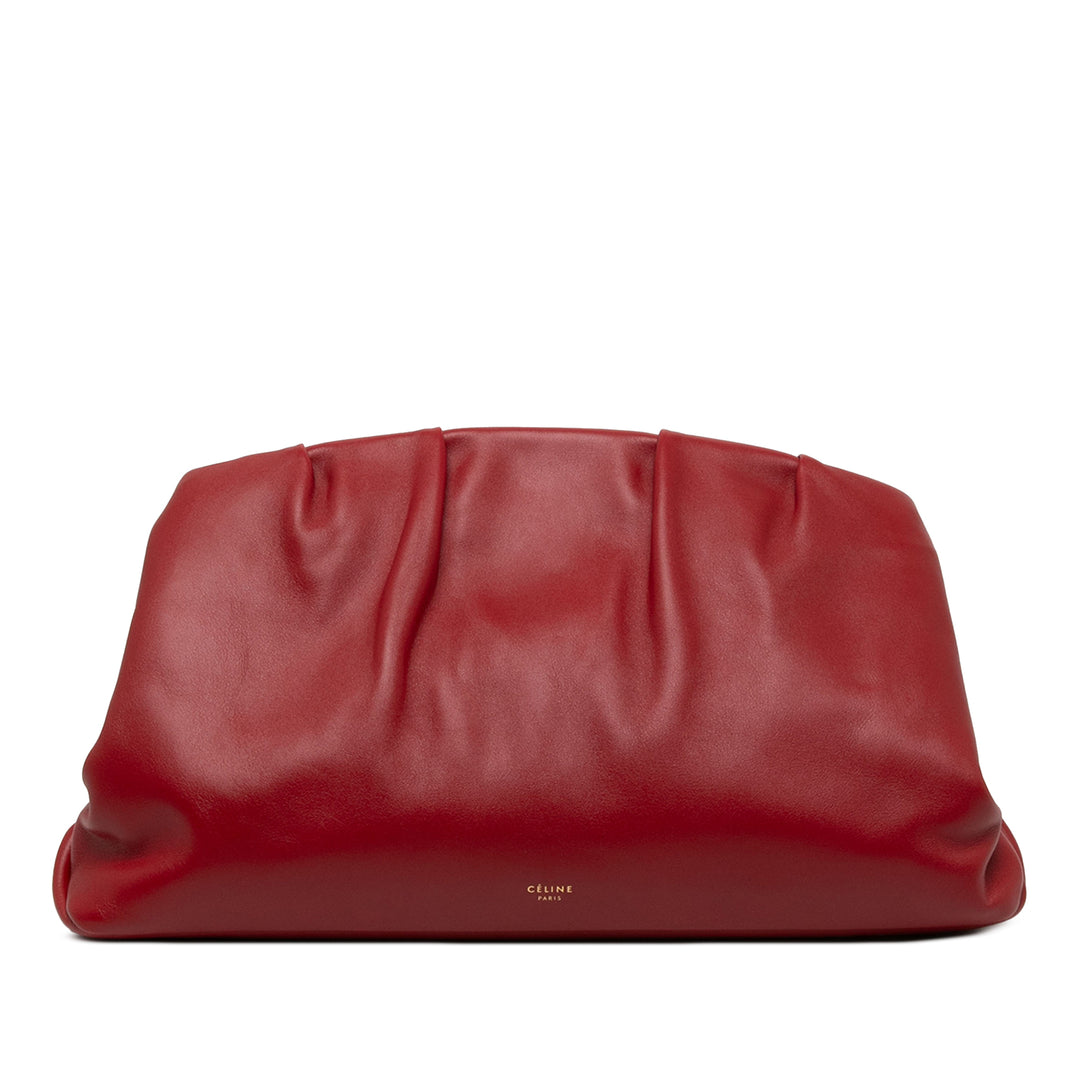 Celine Pleated French Lock Pochette Cuir de veau Rouge – vue principale – GABY PARIS
