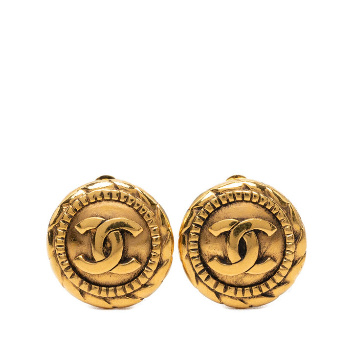 CC plaqué Rond À clip Boucles d'oreilles Doré