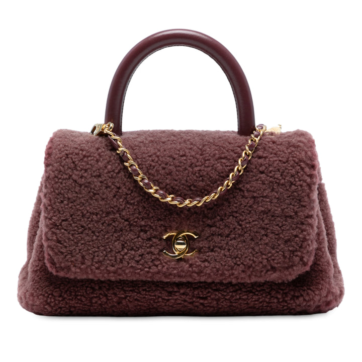 Chanel Small Shearling Coco Top Handle Bag Rouge