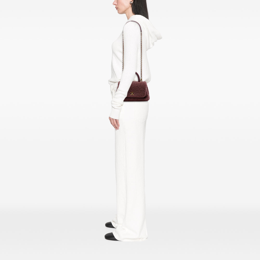 Chanel Small Shearling Coco Top Handle Bag Rouge