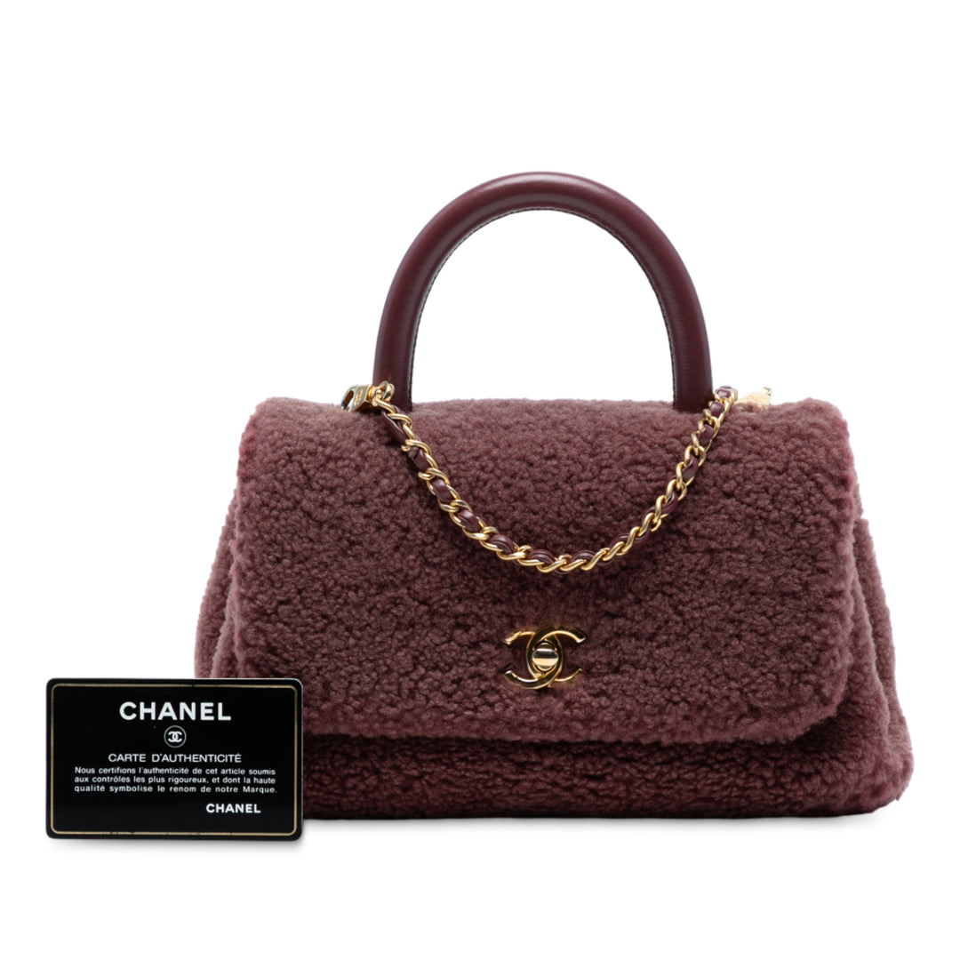 Chanel Small Shearling Coco Top Handle Bag Rouge