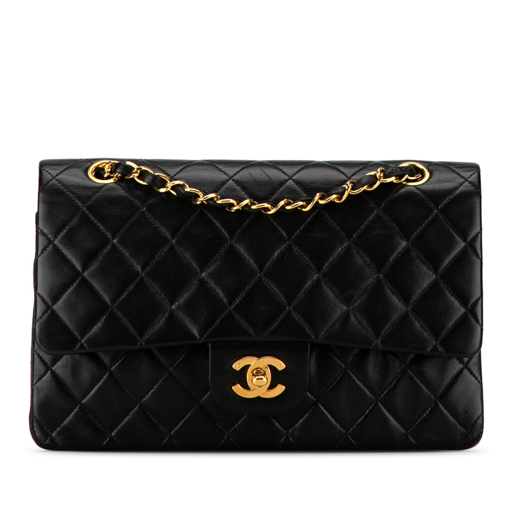 Medium Classic Lambskin Double Flap Black - Gaby Paris