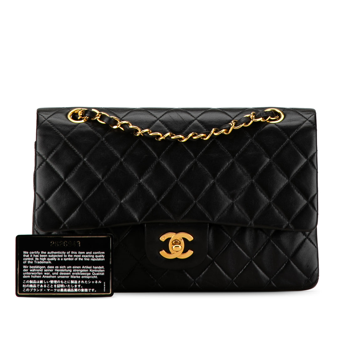 Medium Classic Lambskin Double Flap Black - Gaby Paris