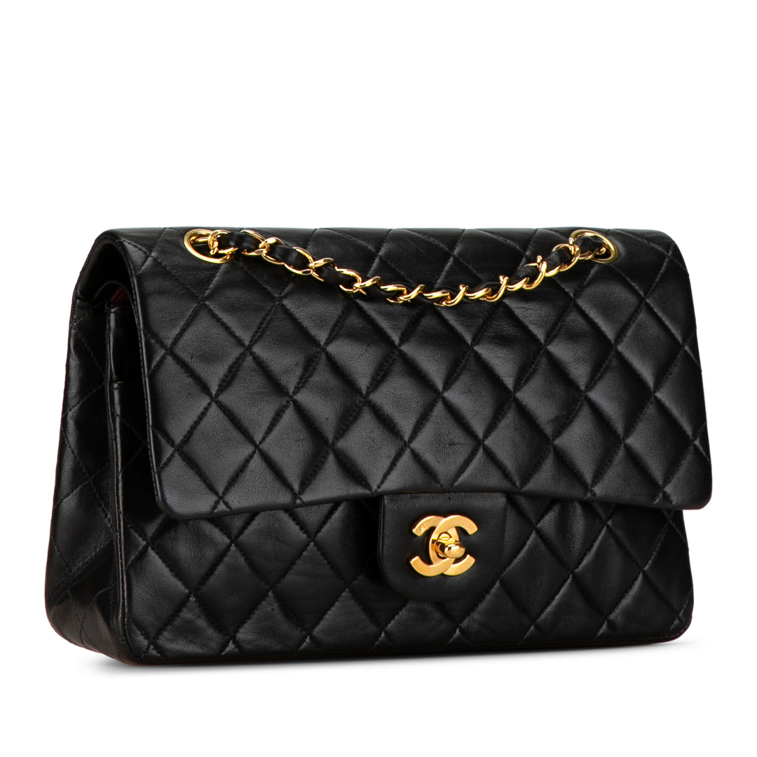 Medium Classic Lambskin Double Flap Black - Gaby Paris