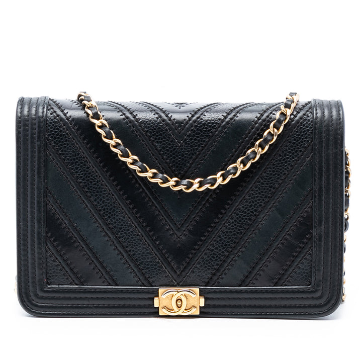 Chanel Chevron Mixed Cuirs Boy Wallet on Chain