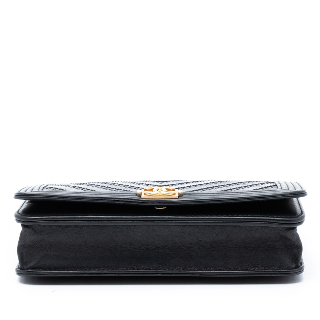 Chanel Chevron Mixed Cuirs Boy Wallet on Chain