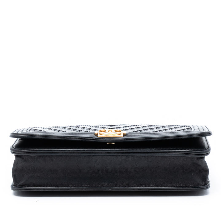Chanel Chevron Mixed Cuirs Boy Wallet on Chain