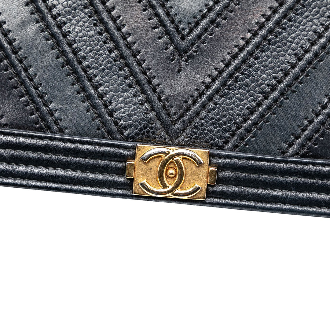 Chanel Chevron Mixed Cuirs Boy Wallet on Chain