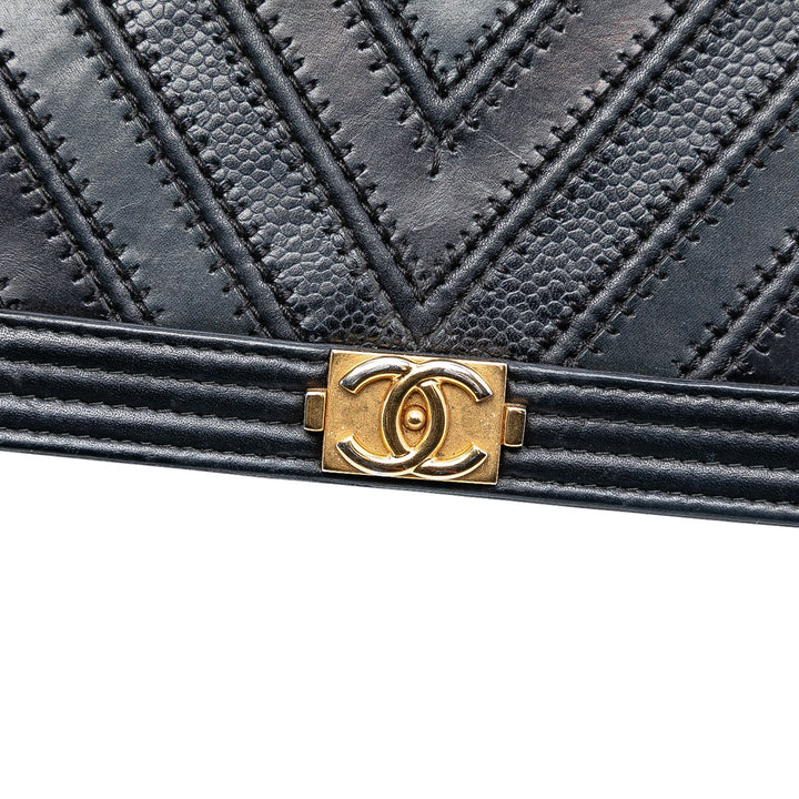 Chanel Chevron Mixed Cuirs Boy Wallet on Chain