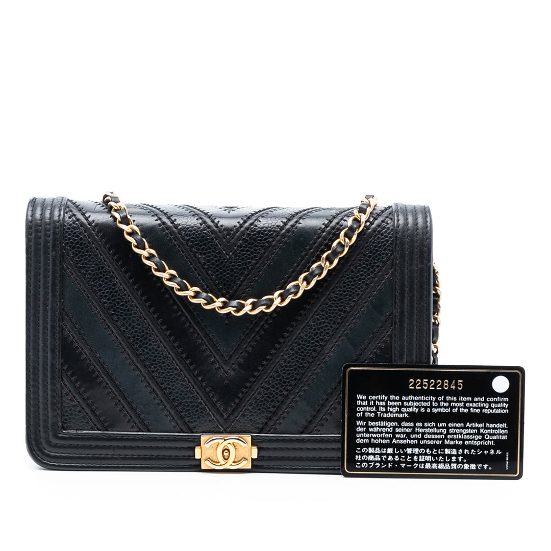 Chanel Chevron Mixed Cuirs Boy Wallet on Chain