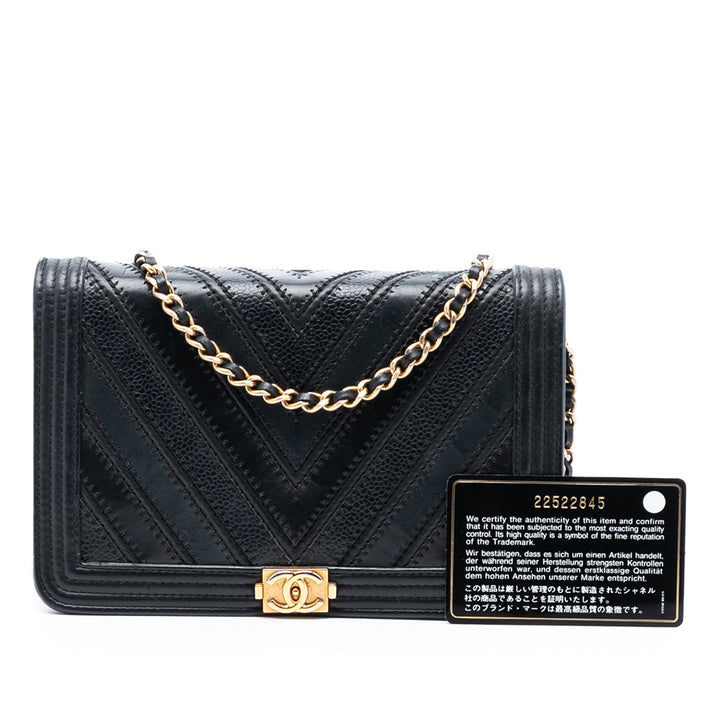 Chanel Chevron Mixed Cuirs Boy Wallet on Chain