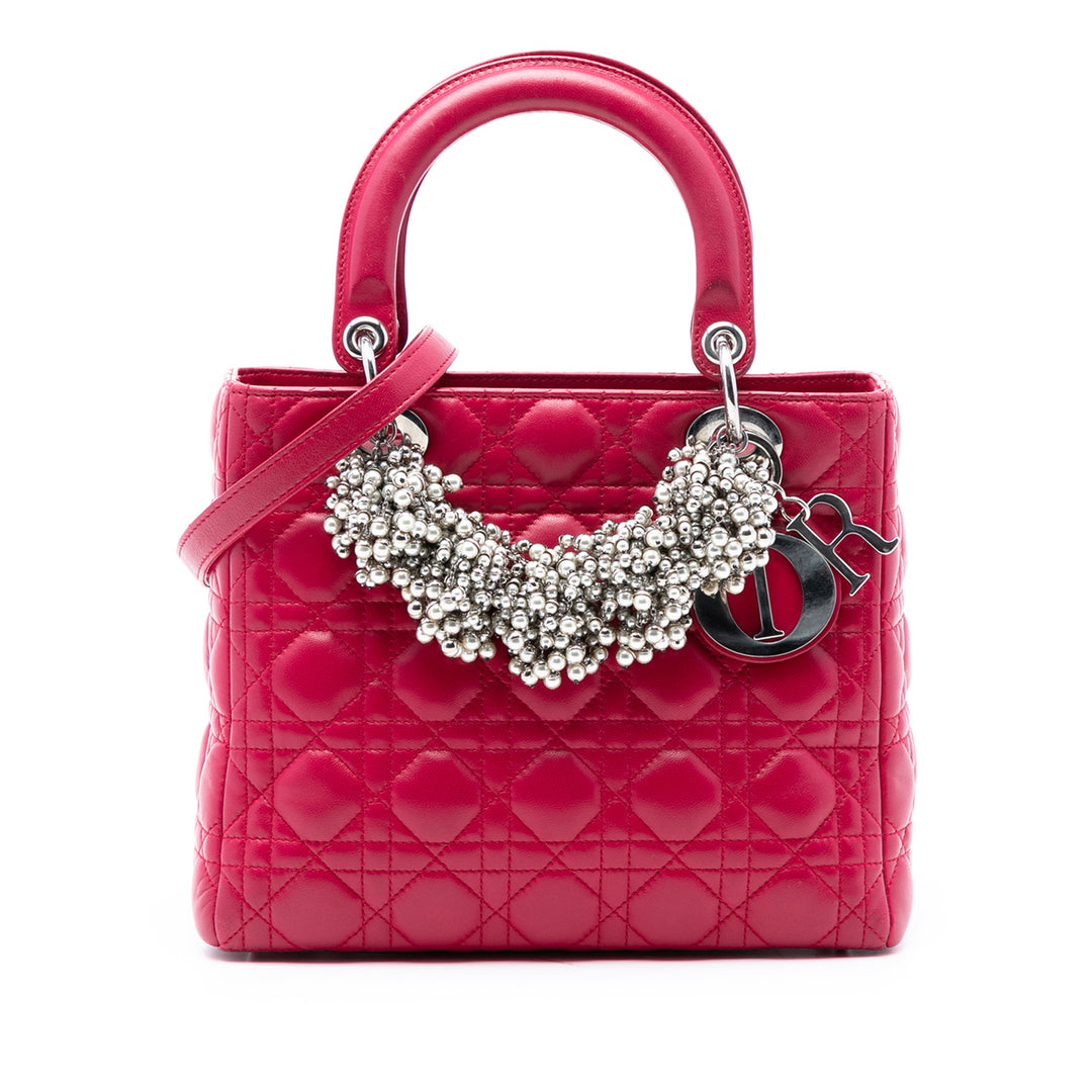 Dior Medium Cuir d’agneau Cannage Perle Lady Dior