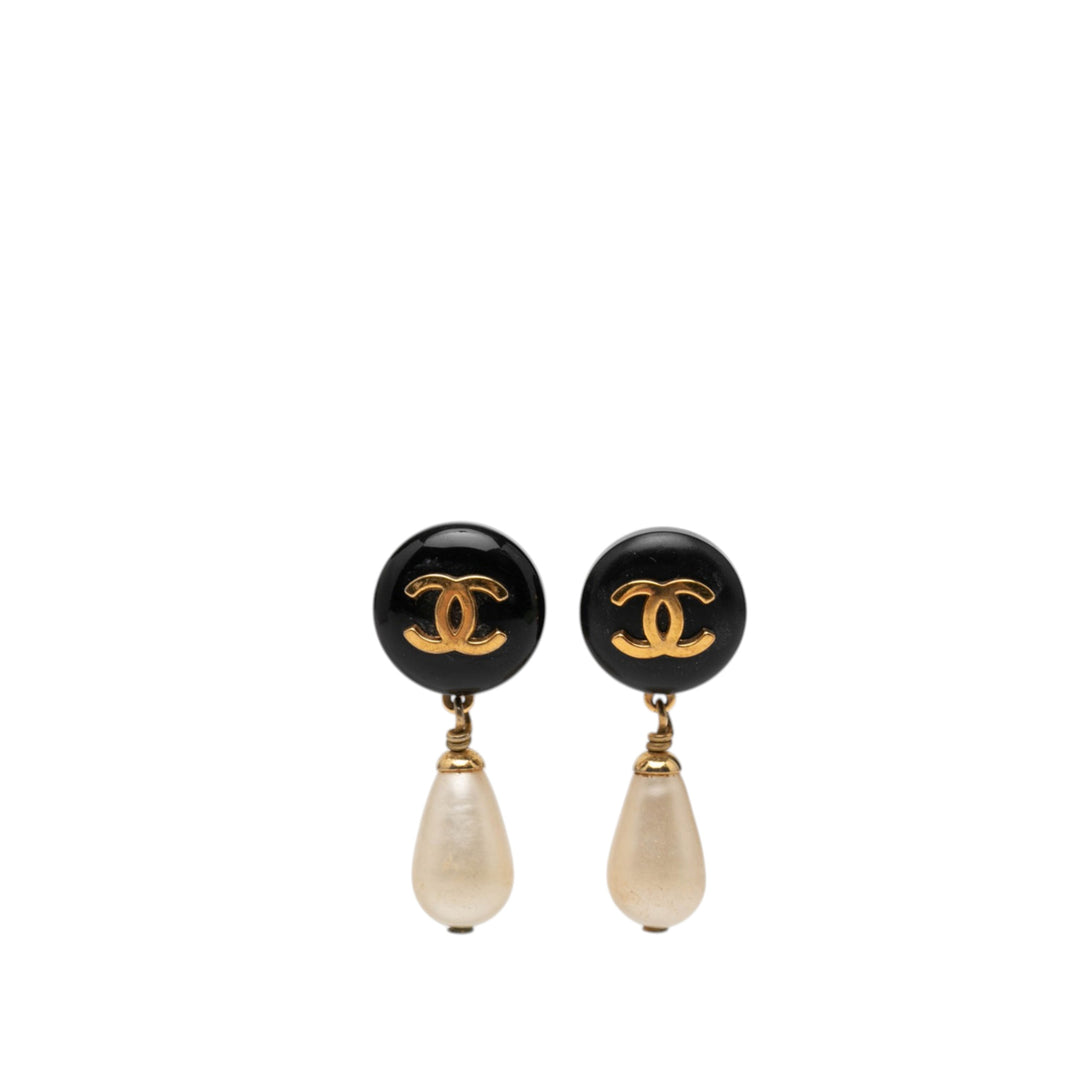 Chanel CC plaqué Perles fantaisie et Resin pendantes Boucles d'oreilles