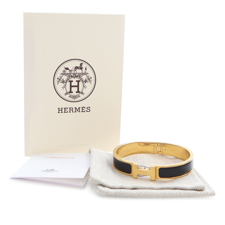 Narrow Enamel Clic HH Bracelet T5 Black - Gaby Paris