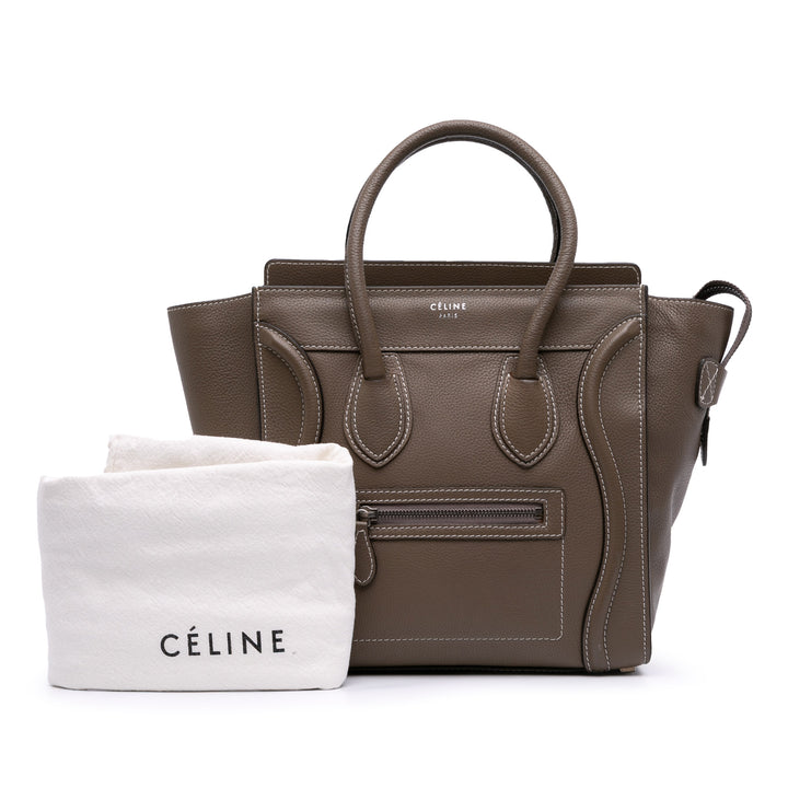 Celine Micro Cuir Luggage Cabas Marron